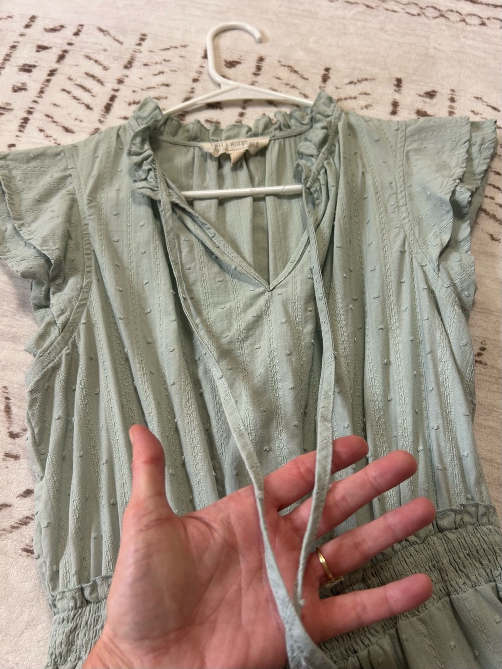 Sweet Wanderer Sage Green Swiss Dot Tiered Mini Dress L Boho Cottagecore Coastal View 4
